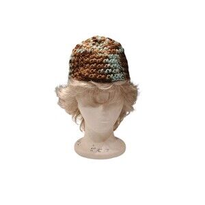 Crocheted Winter Hat in Browns and Light Blue Handmade: Supports Vet Student